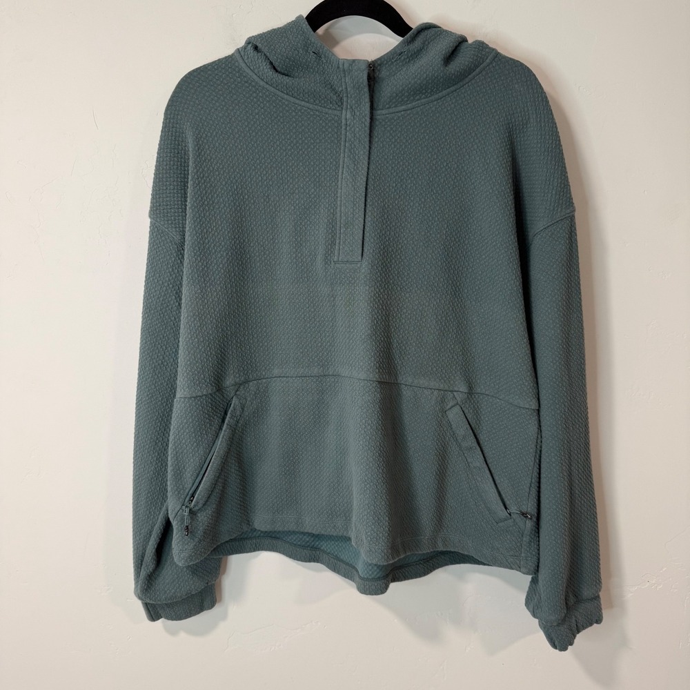 7Diamonds Womens Restoration Hoodie Sweatshirt Large Blue Green Textured 1/2 Zip